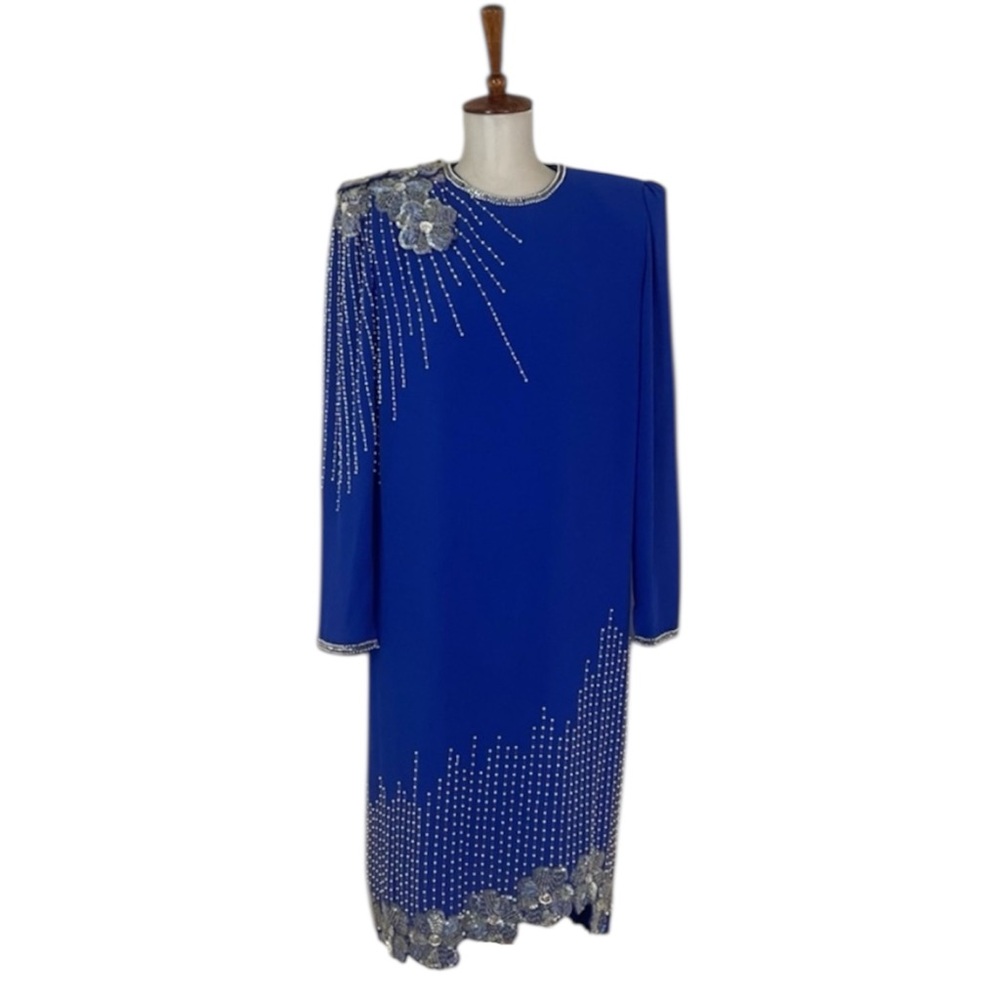 Vintage Beaded‎ Sequin Long Sleeve Shift Dress